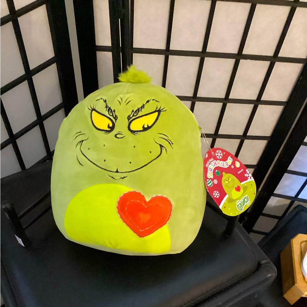 Grinch Plush Pillow with Heart - Green